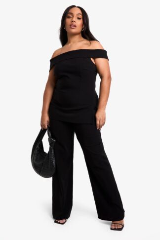 Womens Plus Bardot Corset Style Wide Leg Trouser Co-Ord