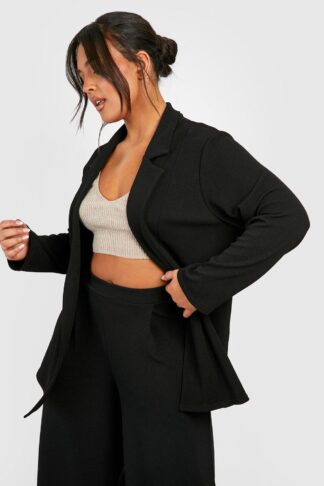Womens Plus Basic Jersey Relaxed Fit Blazer - Black - 16, Black