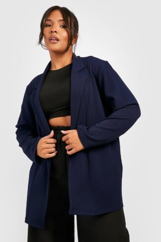 Womens Plus Basic Jersey Relaxed Fit Blazer - Navy - 16, Navy