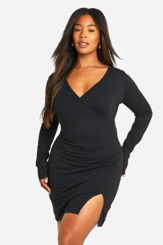 Womens Plus Basic Jersey Wrap Dress - Black - 16, Black