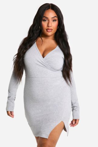 Womens Plus Basic Jersey Wrap Dress - Grey - 16, Grey