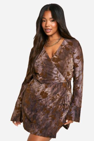 Womens Plus Devore Wrap Dress
