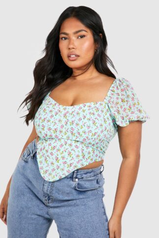 Womens Plus Ditsy Floral Corset Top - Blue - 16, Blue