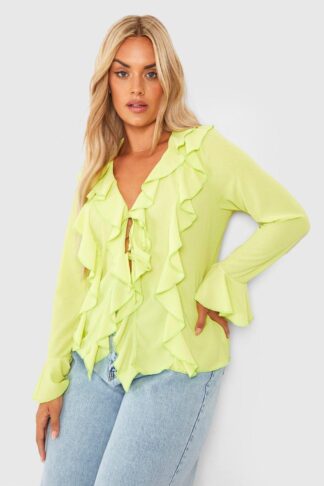 Womens Plus Double Ruffle Frill Blouse - Green - 16, Green