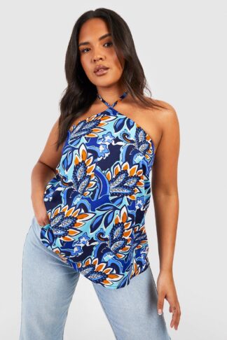 Womens Plus Floral Print Swing Cami Top - Blue - 20, Blue