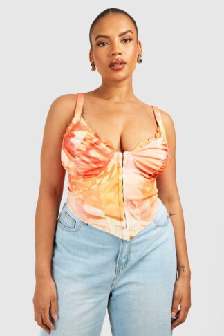 Womens Plus Hook And Eye Printed Corset Top - Yellow - 16, Yellow