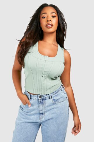 Womens Plus Hook And Eye Scuba Corset Top - Green - 16, Green