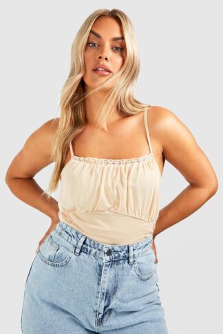 Womens Plus Lace And Ruched Detail Cami Top - Beige - 24, Beige