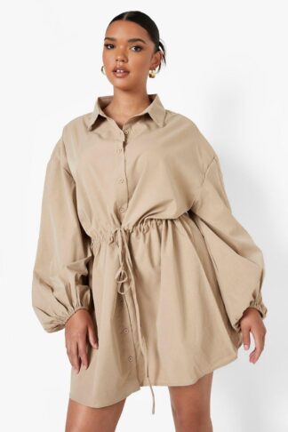 Womens Plus Oversized Sleeve Shirt Dress - Beige - 16, Beige
