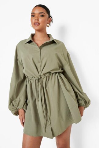 Womens Plus Oversized Sleeve Shirt Dress - Green - 16, Green