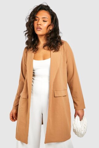 Womens Plus Pocket Detail Boyfriend Blazer - Beige - 16, Beige