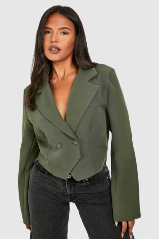 Womens Plus Pointed Cropped Blazer - Green - 16, Green