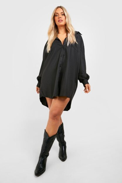 Womens Plus Poplin Oversized Shirt Dress - Black - 18, Black