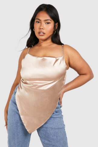 Womens Plus Satin Cowl Dipped Hem Cami Top - Beige - 22, Beige