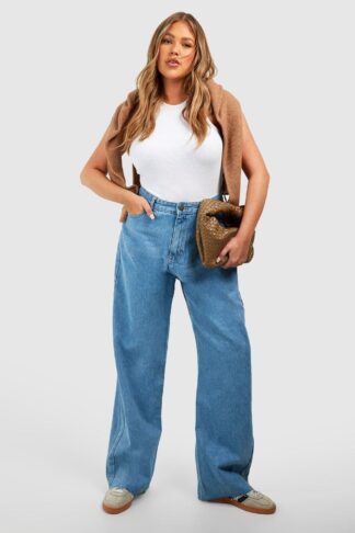 Womens Plus Size Denim Wide Leg Slouchy Jean - Blue - 16, Blue