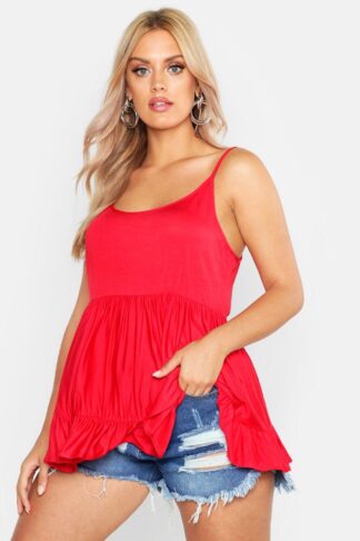 Womens Plus Strappy Smock Tiered Cami Top - 20, Red