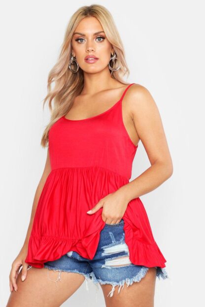 Womens Plus Strappy Smock Tiered Cami Top - 20, Red