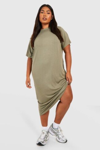 Womens Plus T-Shirt Midi Dress - Khaki - 16