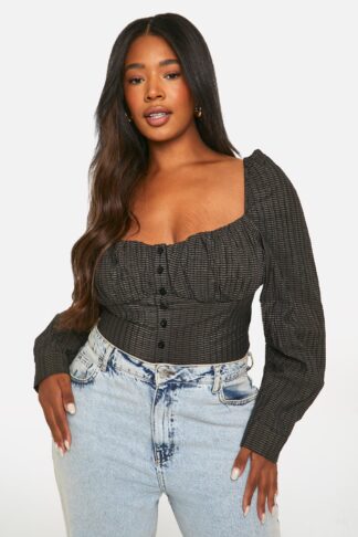 Womens Plus Textured Ruched Corset Top - Black - 16, Black