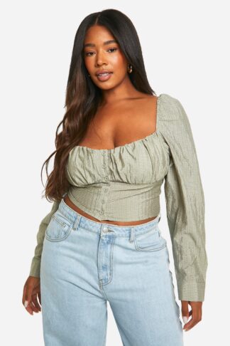 Womens Plus Textured Ruched Corset Top - Green - 16, Green