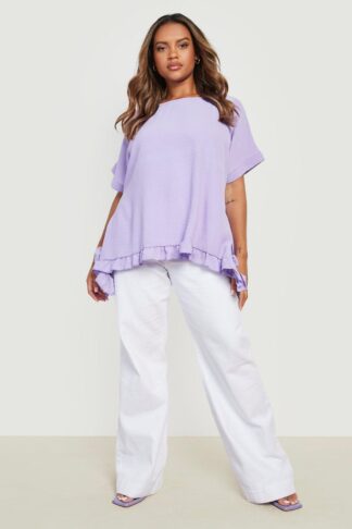 Womens Plus Woven Textured Frill Oversized Blouse - Purple - 18, Purple