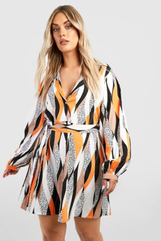 Womens The Plus Printed Shirt Dress - Black - 16, Black