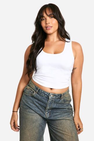 Womens Boohoo Basics Plus Cotton Wide Strap Full Length Vest - White - 16, White