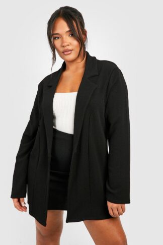 Womens Plus Basic Jersey Single Button Blazer - Black - 20, Black