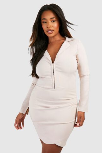 Womens Plus Bengaline Hook And Eye Wrap Dress - Beige - 16, Beige