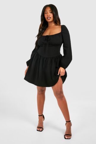 Womens Plus Bengaline Milkmaid Corest Skater Dress - Black - 16, Black