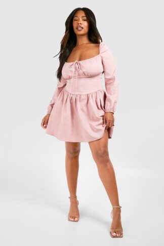 Womens Plus Bengaline Milkmaid Corest Skater Dress - Pink - 16, Pink