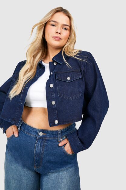 Womens Plus Boxy Cropped Denim Jacket - Blue - 28, Blue