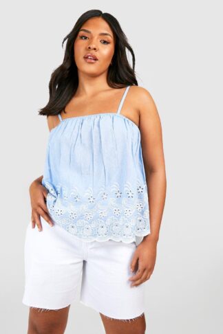 Womens Plus Chambray Embroidered Cami Top - Blue - 28, Blue