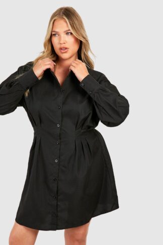 Womens Plus Cinched In Waist Shirt Dress - Black - 16, Black