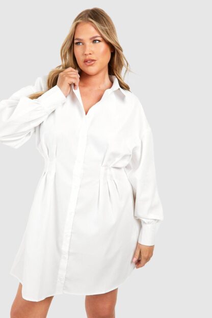 Womens Plus Cinched In Waist Shirt Dress - White - 16, White