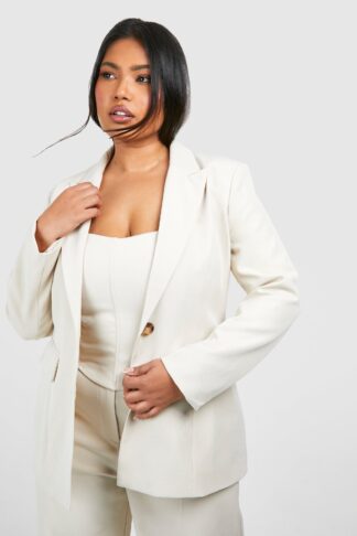 Womens Plus Cinched Waist Single Button Blazer - Beige - 18, Beige