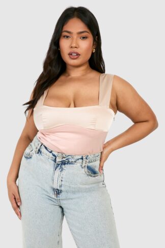 Womens Plus Contrast Detail Cami Top - Beige - 16, Beige