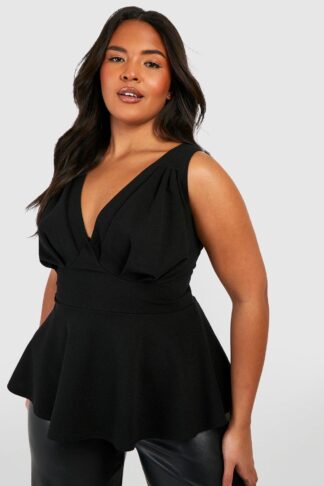 Womens Plus Corset Detail Peplum Top - Black - 20, Black