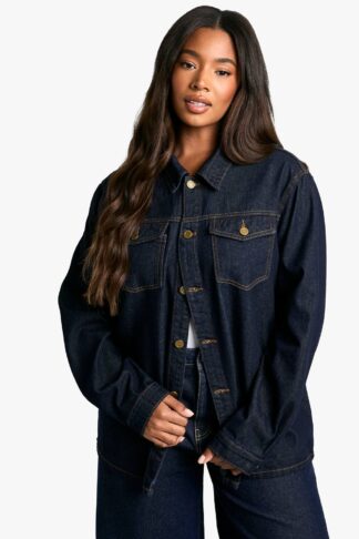 Womens Plus Denim Shacket - Indigo - 16