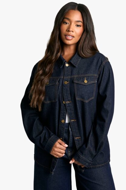 Womens Plus Denim Shacket - Indigo - 16