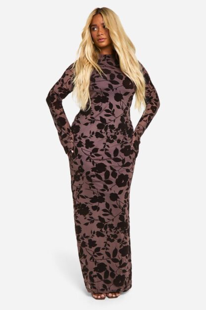 Womens Plus Devore Low Back Column Maxi Dress