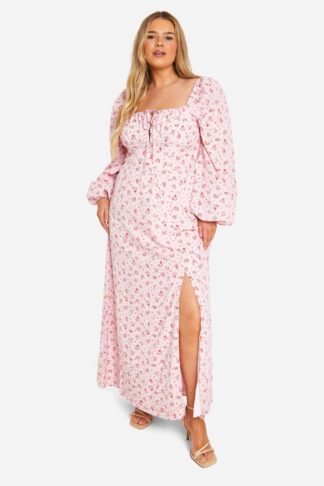 Womens Plus Ditsy Balloon Sleeve Milkmaid Maxi Dress
