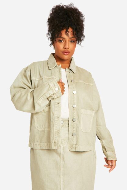 Womens Plus Green Washed Denim Shacket - 16, Green