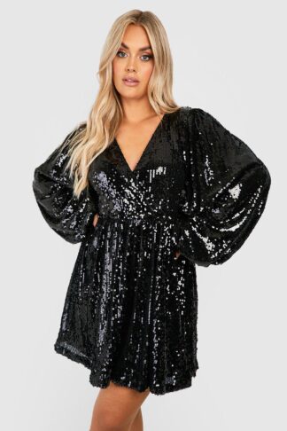 Womens Plus Iridescent Extreme Blouson Skater Dress - Black - 18, Black