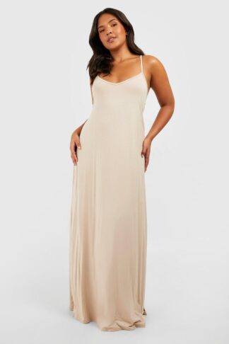 Womens Plus Jersey Strappy V Neck Maxi Dress - Beige - 20, Beige