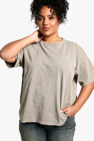 Womens Plus Khaki Washed Oversized T-Shirt - Green - 22, Green