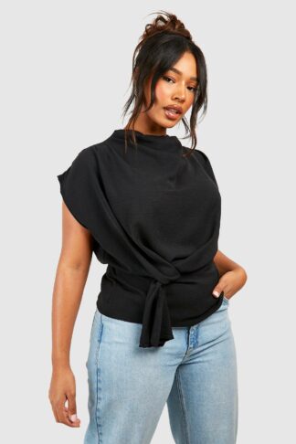 Womens Plus Knot Cowl Neck Blouse - Black - 16, Black