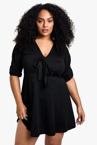 Womens Plus Knot Front Skater Dress - Black - 16, Black