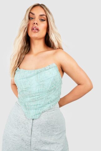 Womens Plus Lace Ruched Pointed Corset Top - Green - 26, Green