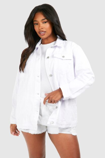 Womens Plus Longline Denim Shacket - White - 20, White